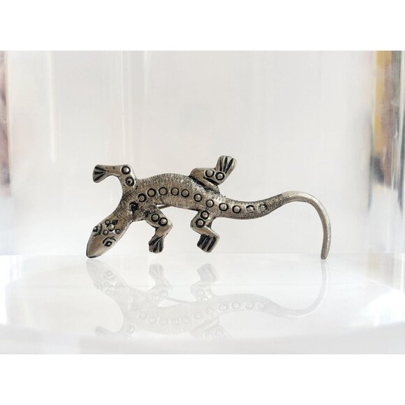 Lizard Figural Textured Large Peruvian Made Sterling Silver Vintage Brooch - Picture 3 of 9